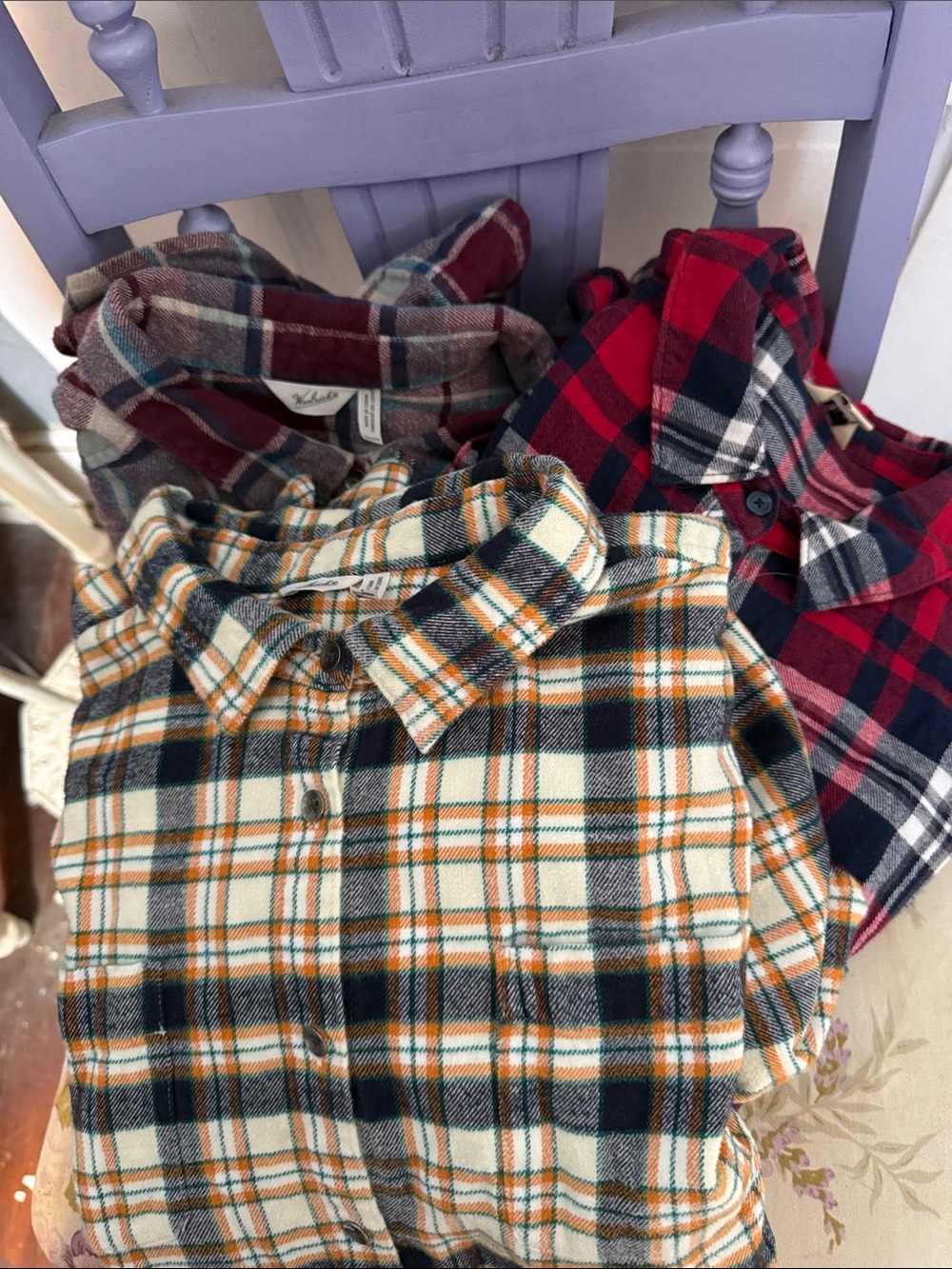 Woolrich Cream, Orange & Navy Plaid Button-Down Shirt